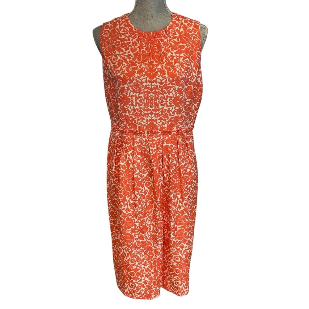 Tory Burch Dress Silk Blend Floral Coral White Sheath Size 10